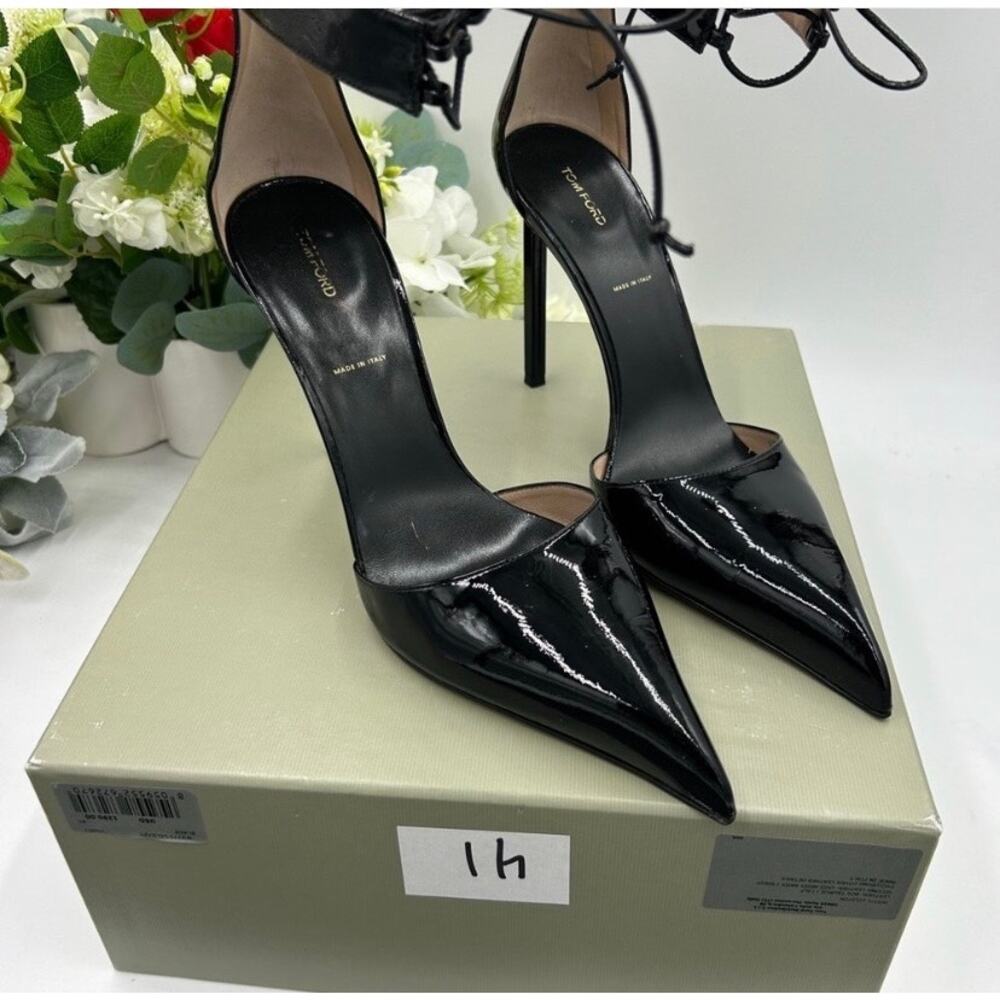 Tom Ford Black Patent Leather Women ankle tie 105 mm pumps size 41 made Italy - Picture 2 of 16